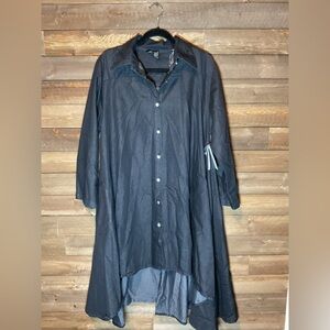 Step In Style Asymmetric Hem Poplin Button Down Black Dress Women’s Size 1X NWT